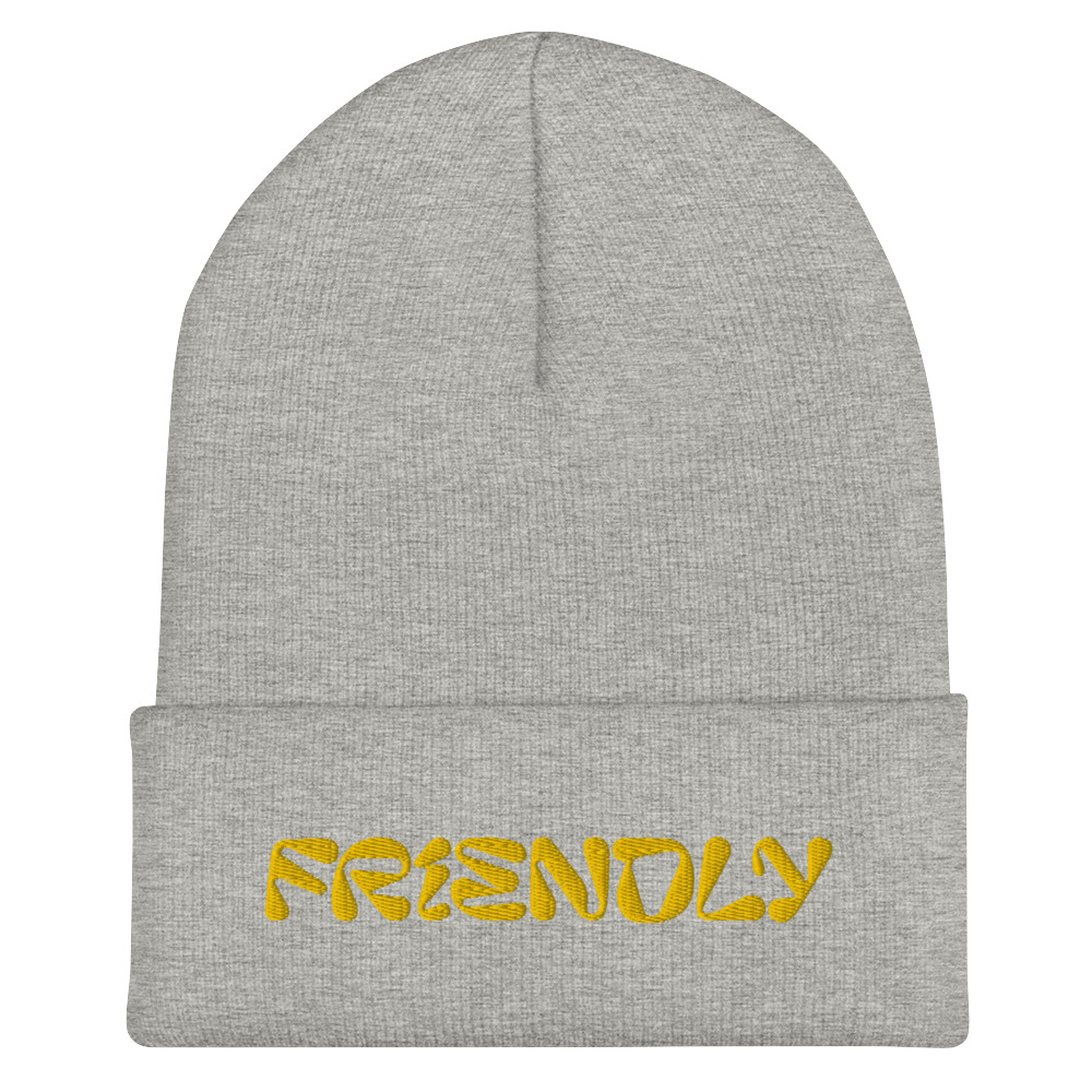 Heather Grey Friendly Gear Beanie with logo - Yellow