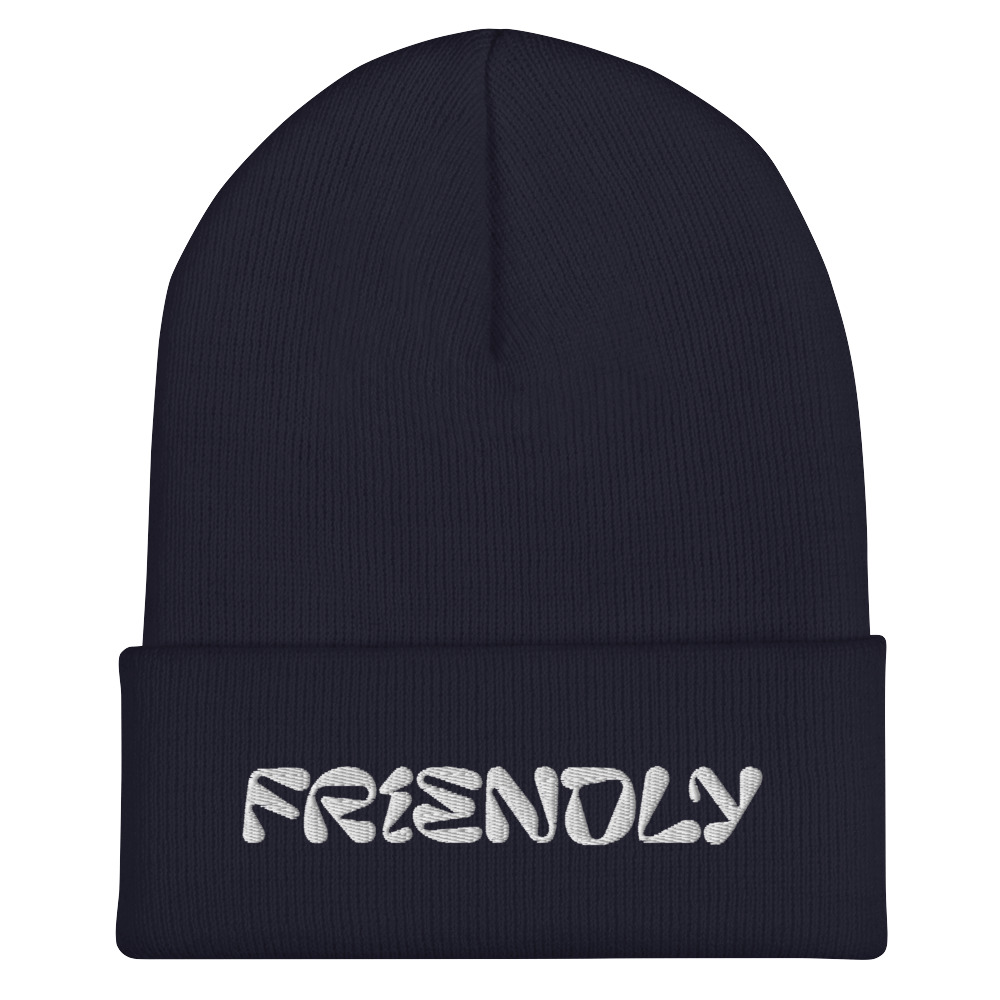 Navy Friendly Gear Beanie with logo - White