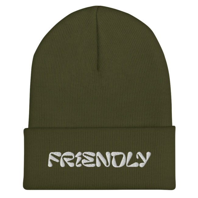 Olive Friendly Gear Beanie with logo - White