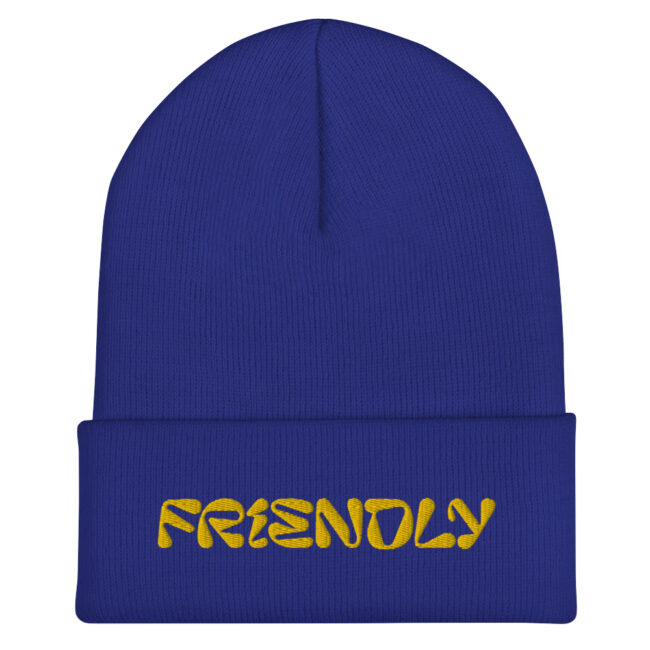 Royal Blue Friendly Gear Beanie with logo - Yellow