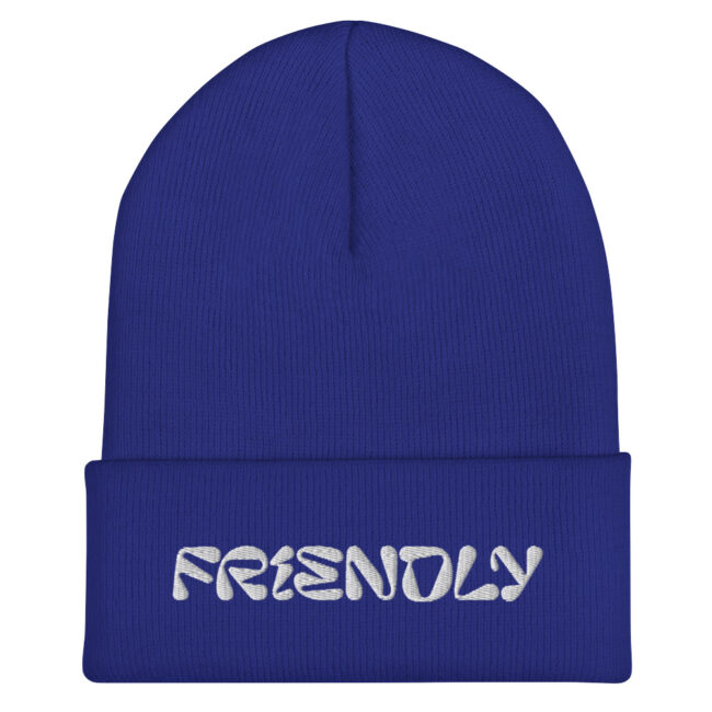 Royal Blue Friendly Gear Beanie with logo - White