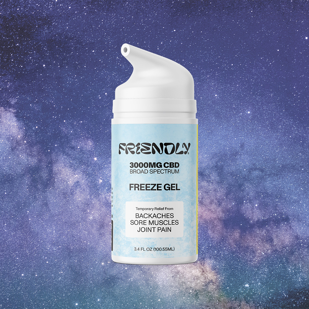 Friendly Healing Freeze Gel on a purple space background.